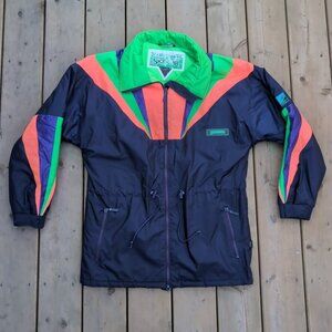Vintage 80s SkiGear Ski Jacket Women's 38 Black Colorblock Retro Stand-Up Collar